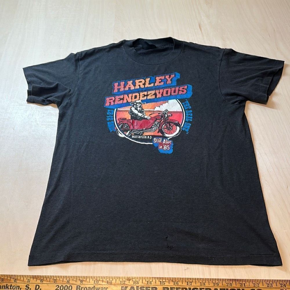 1985 HARLEY DAVIDSON RENDEZVOUS T SHIRT MARIAVILLE NY RARE‎ SINGLE STITCH SIZE S